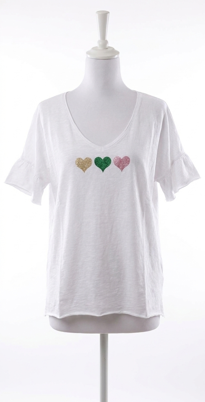 NEW VENTI6 triple heart tee in white